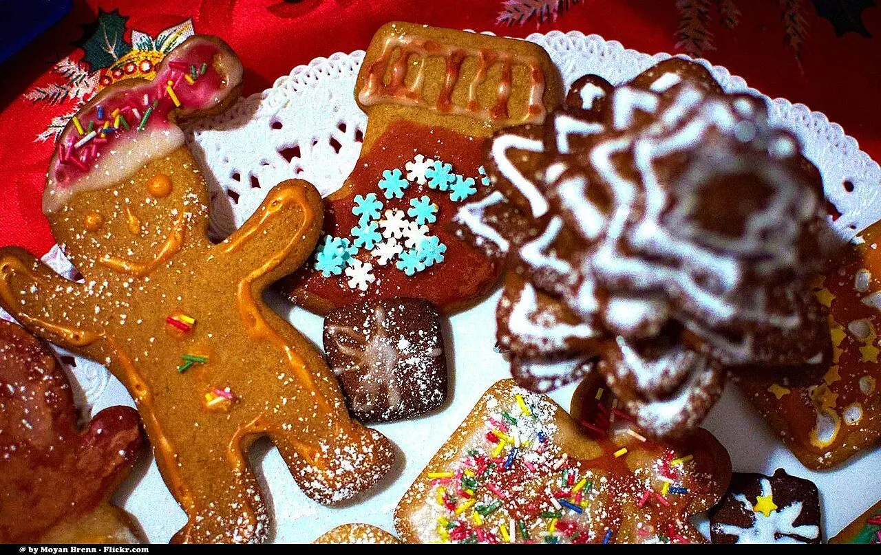 some Christmas style biscuits in a plate